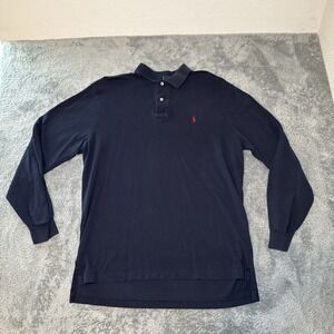 Vintage Polo Ralph Lauren Shirt Mens Large Navy 90s Polo Pony Rugby Long Sleeve